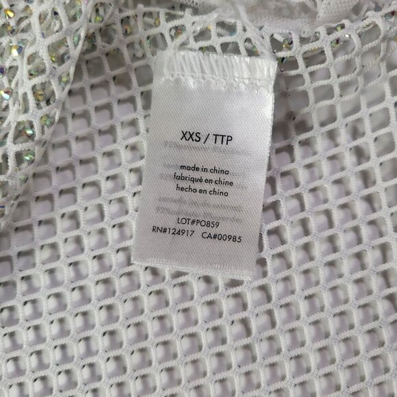 WeWoreWhat White Modern Statement Date Night Rhinestone Mesh Tank Top Size XXS - Picture 6 of 10